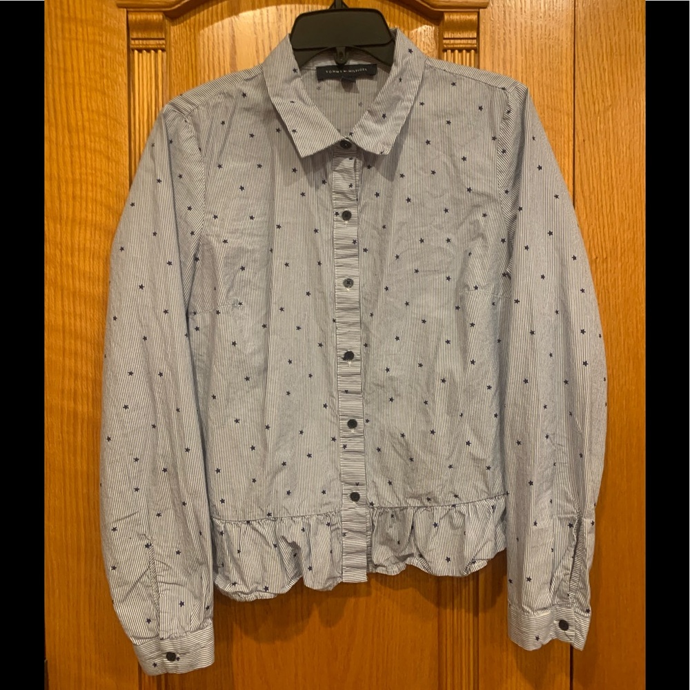 TOMMY HILFIGER RUFFLE BUTTON UP SHIRT